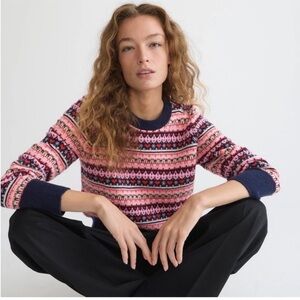 NWT | J Crew | fair isle heart shrunken pink red navy wool